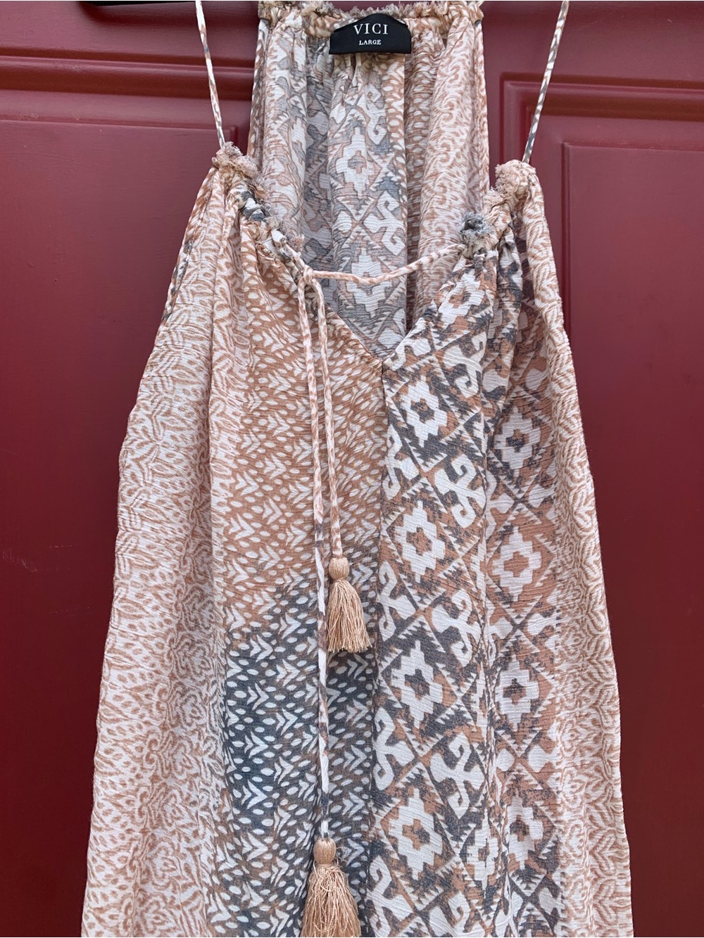 Vici Maxi Dress in Beige and Gray Pattern size large boho